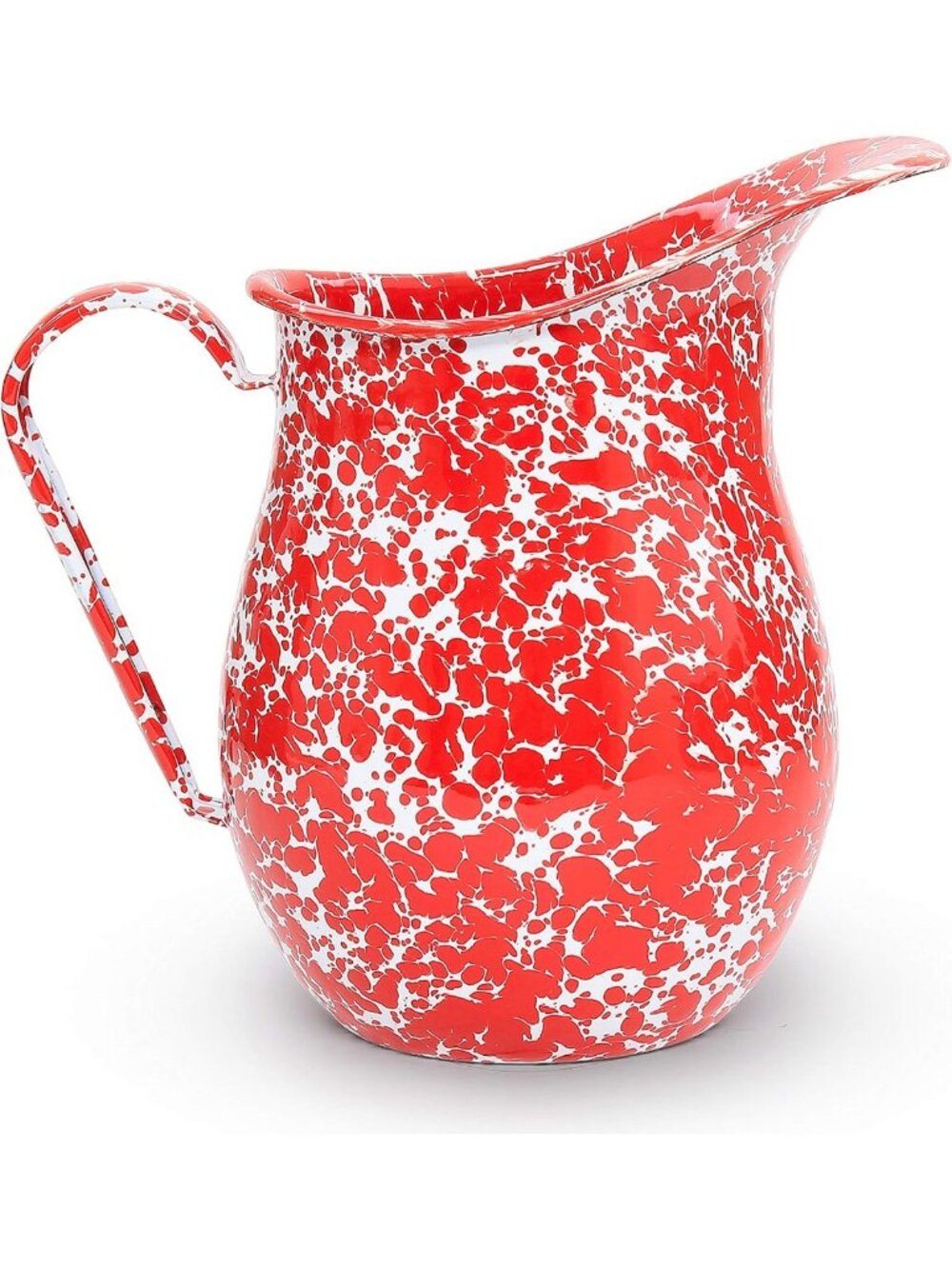 Vintage Red & White Splatter Enamel Pitcher - 3 Quart Kitchen Decor, Rustic